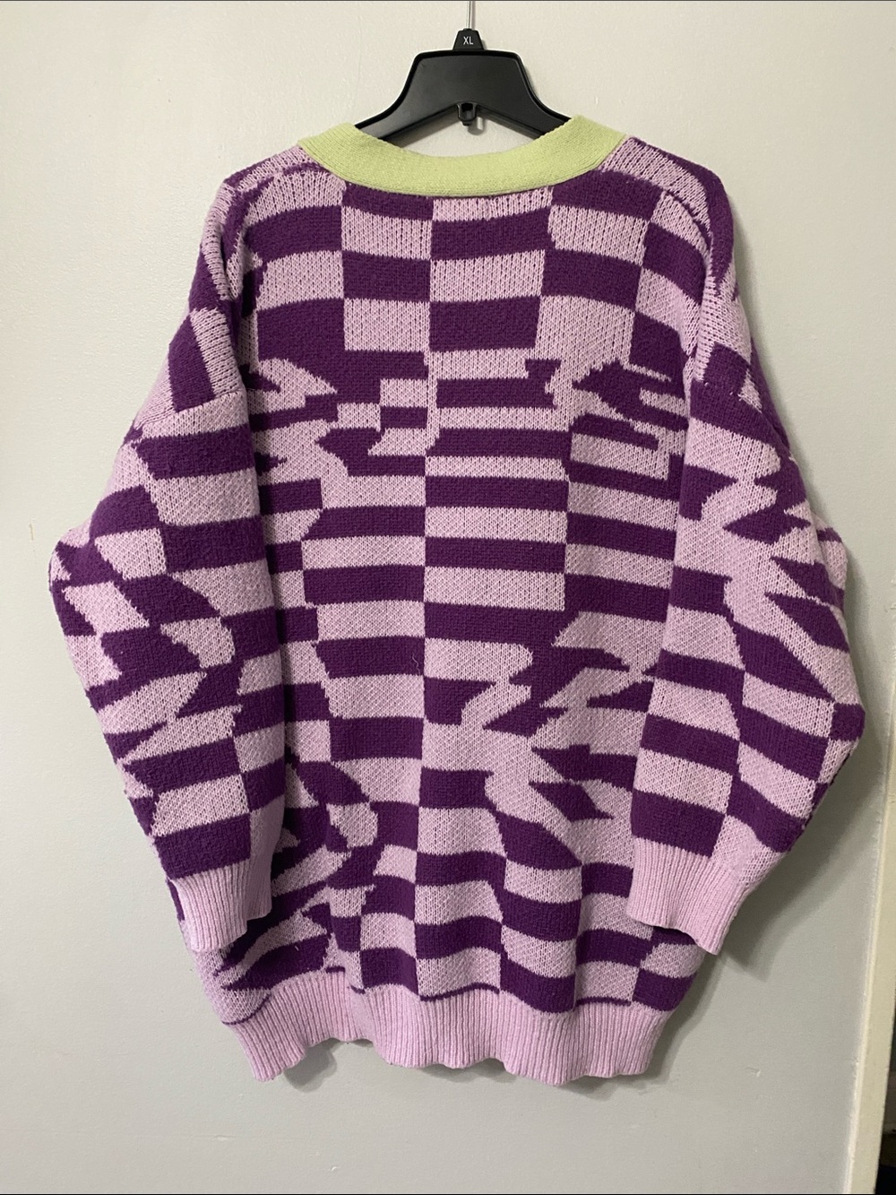 Listicle Purple & Lavender Geometric Cardigan with Lime Trim - Picture 3 of 4